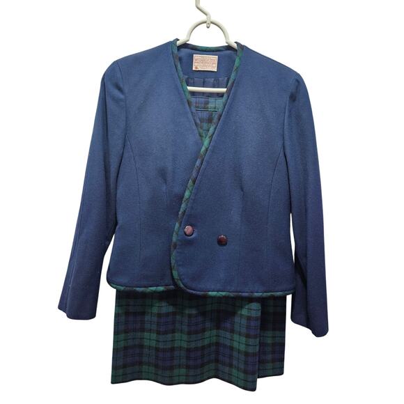 Pendleton Jackets & Blazers - Vintage Pendleton Women's Wool Plaid Tartan Green Blue Skirt Blazer Suit Size 6
